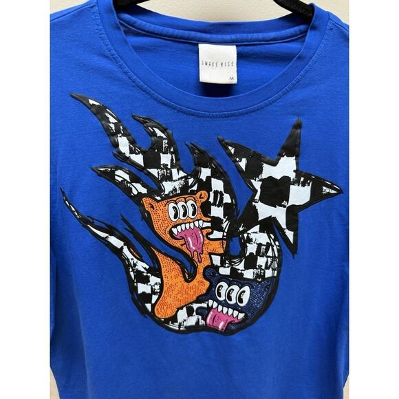 Smoke Rise Mens T-shirt Blue Cotton Short Sleeve & Glitter Sequins Graphic.Sz M - Picture 3 of 6